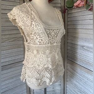 Crochet & Floral Lace Cami Top Women’s SZ S Cream/Ivory Color Cap Sleeve bySEXSY